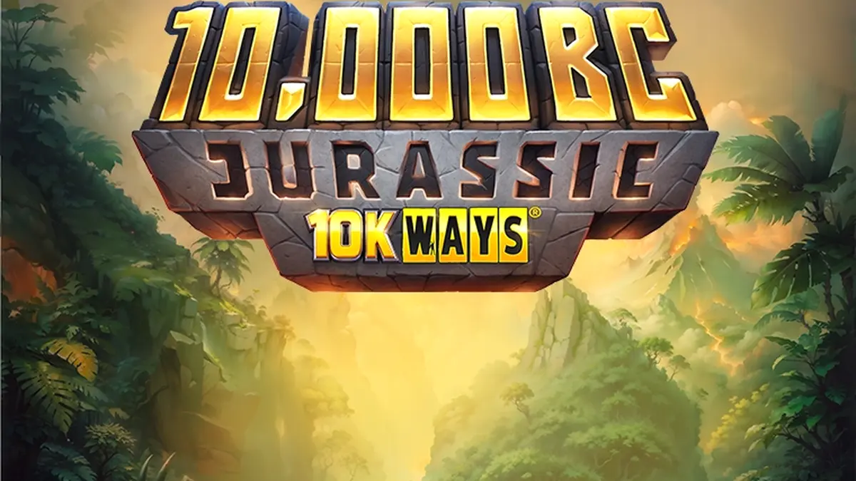 Tampilan visual slot 10,000 BC Jurassic 10K Ways dengan latar belakang hutan prasejarah