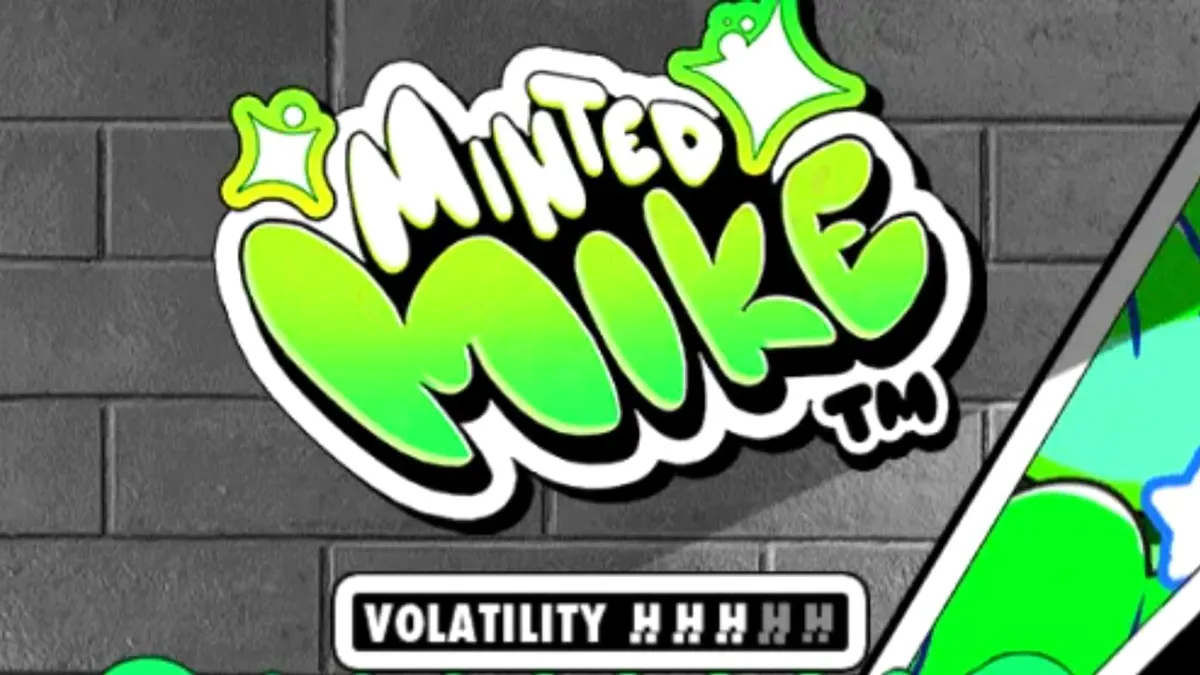 Tampilan visual slot Minted Mike dengan estetika grafiti neon